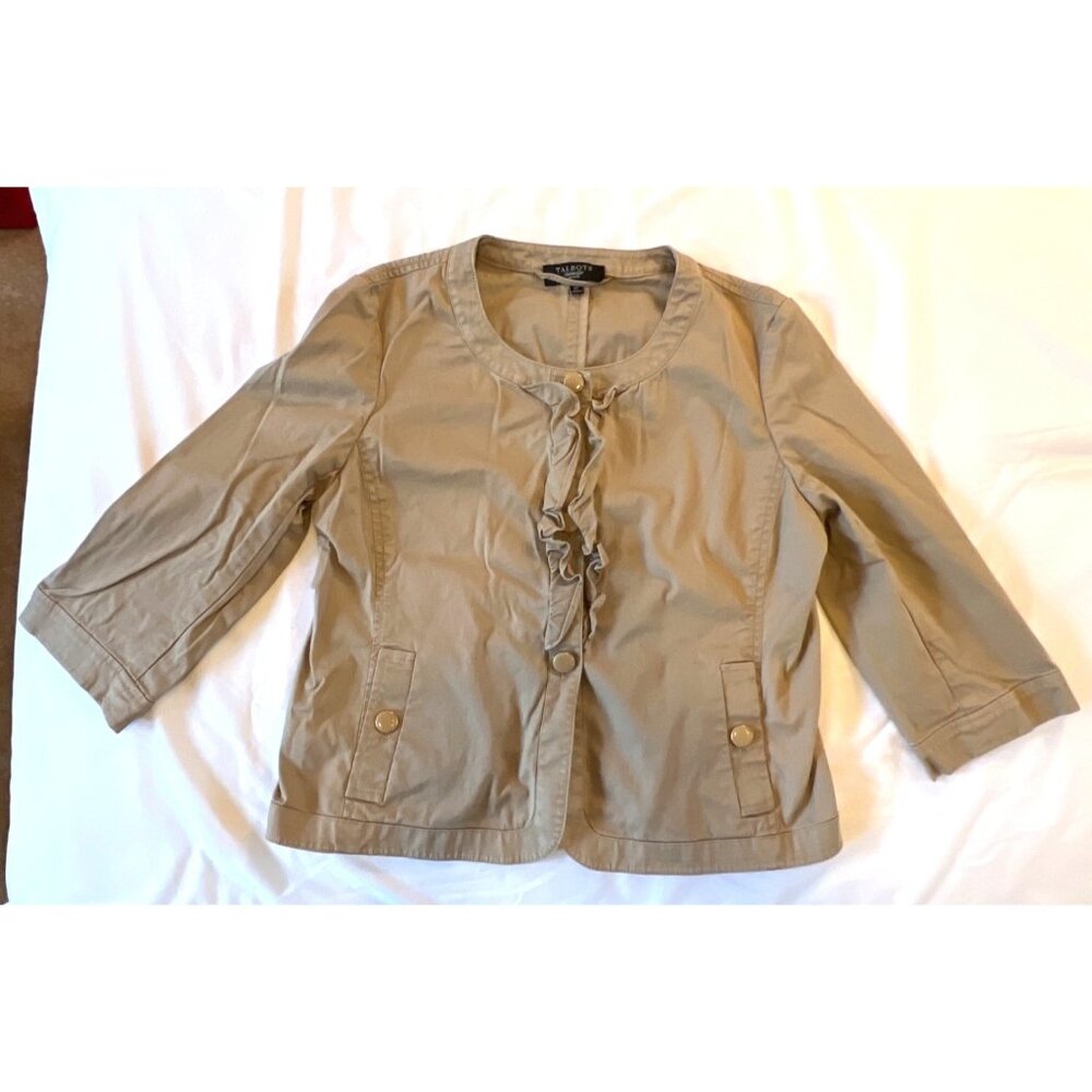 Talbots Petites 10P Taupe Ruffle Button Front Jacket